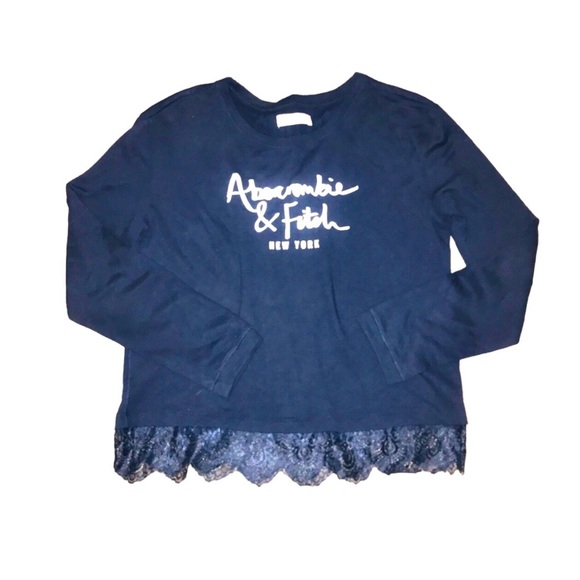 Abercrombie and Fitch navy logo sweatshirt with lace trim at bottom - Picture 6 of 7